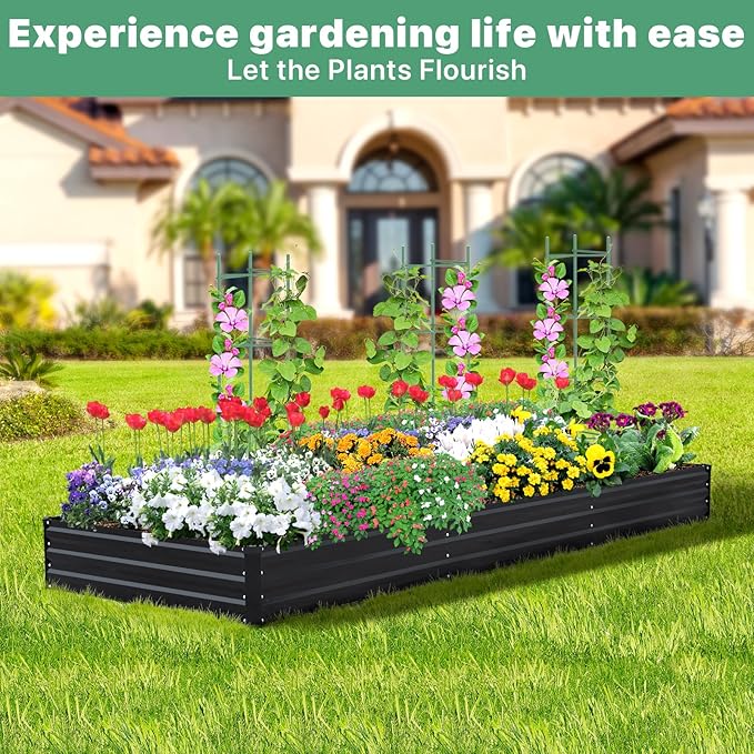 12×4×1ft Galvanized Metal Raised Garden Bed, Metal Planter Kit Box Outdoor for Deep-Rooted Vegetables, Flowers, Green and Herbs
