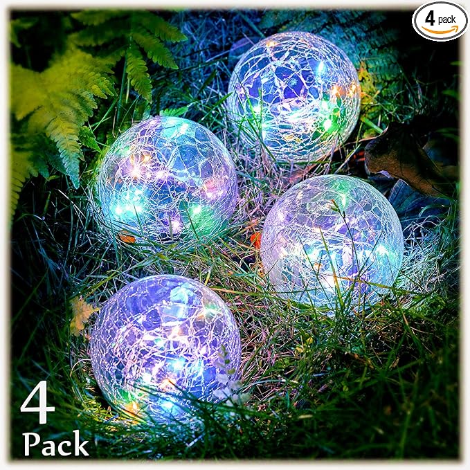 Honoson Decorative Solar Globe Lights Outdoor Waterproof LED Cracked Glass Ball Lights for Pathway, Walkway, Garden, Yard, Lawn Decoration(4 Pcs,3.9 Inch)