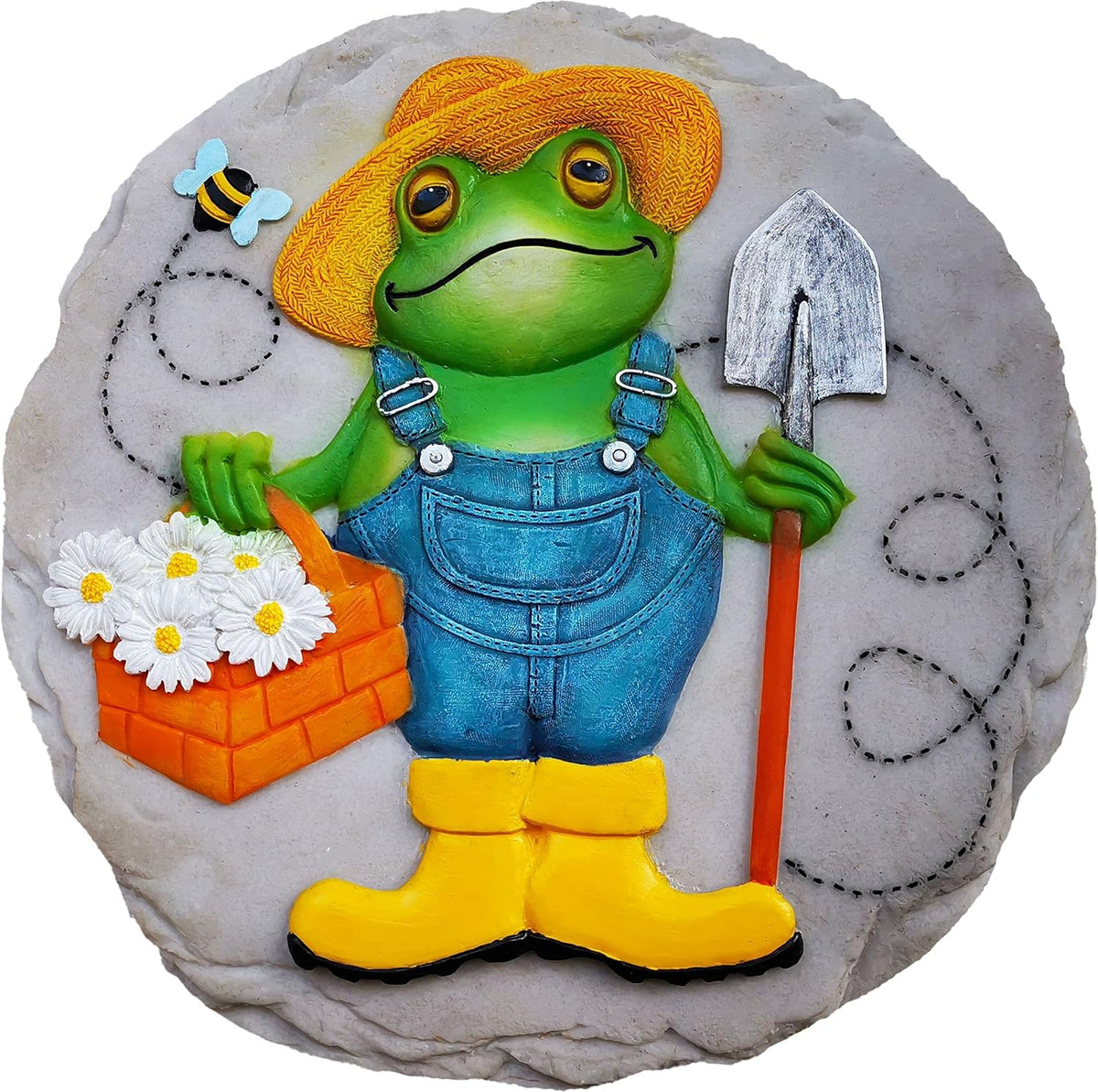 Spoontiques - Garden Décor - Frog Farmer Stepping Stone - Decorative Stone for Garden