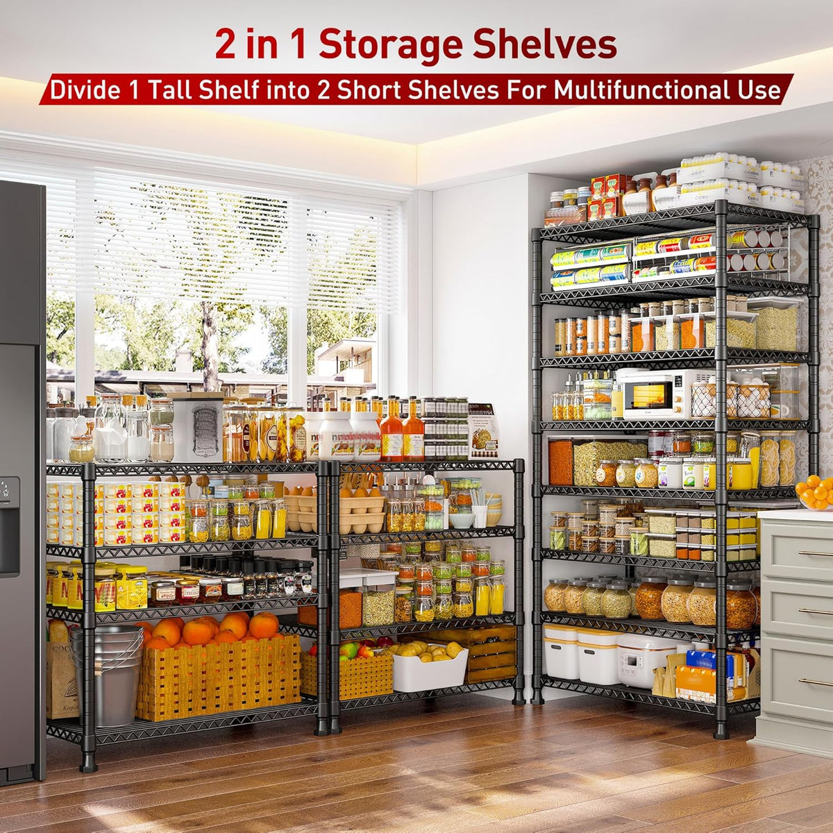 REIBII 8 Tier Metal Shelving 75"H Storage Shelves Tall Wire Shelving Unit Adjustable Detachable Storage Shelves for Laundry Pantry Kitchen Commercial school 1040LBS Storage Rack 75"H X 35"W X 14"D