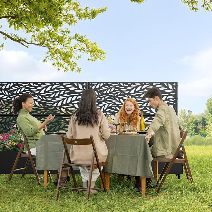 Casaphoria Metal Raised Garden Bed with Trellis and Wheels, 47"x47"x16" Planter Box for Climbing Plants, Vegetables & Vines, Features Drainage Holes and Privacy Screen (Black-Spring)