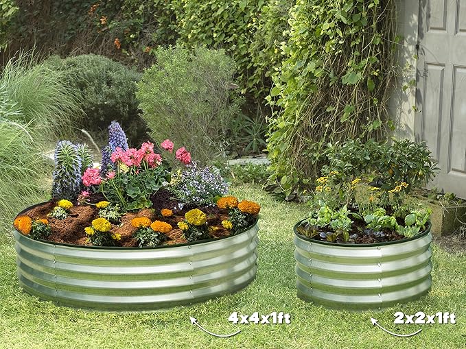 Galvanized Raised Garden Beds Outdoor // 2×2×1 ft (2-Pack) Planter Raised Beds for Gardening, Vegetables, Flowers // Large Metal Garden Box (Silver) // Patented Tool-Free Design
