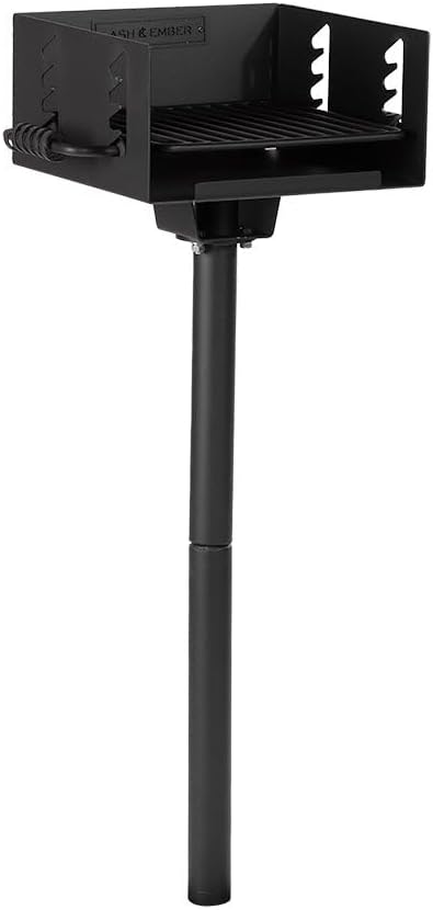Ash & Ember Park-Style Grill, 256 Sq. In Charcoal Grill, 16.5x16x8, Single Post Outdoor Cooking Grill for Backyard BBQ, Camp Grilling Barbecues, Small-Sized Parties, Grill Delicious Meats, Vegetables