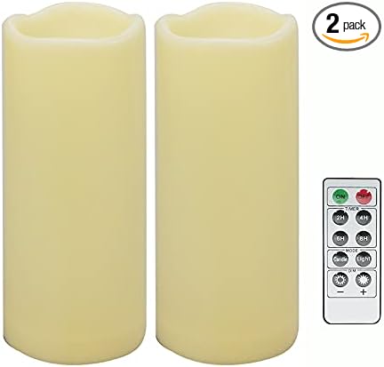 2 PCS 3" x7" Waterproof Outdoor Battery Operated Flameless LED Pillar Remote Candles Flickering Plastic Resin Electric Decorative Light for Lantern Patio Garden Home Decor Party Wedding Decoration