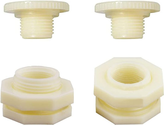 1" Female ABS Bulkhead Fitting, Plastic Water Tank Connector Adapter Fitting with Plugs for Outdoor rain Barrel Garden Hose Adapter Spigot kit Water Tank Gallon Drain Bucket(Set of 2)