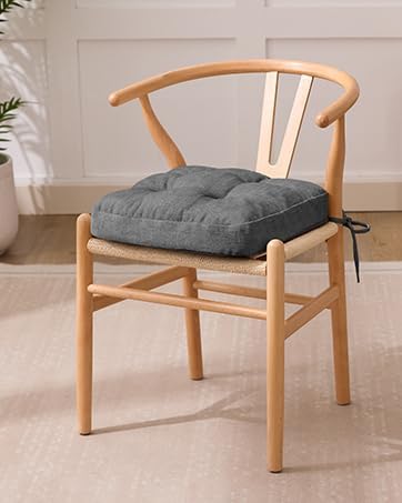 Chair Cushions for Dining Chairs, Dining Chair Cushions, Tufted Indoor Chair Pads with Ties & Non Slip Backing, Seat Cushions for Kitchen Chairs 16.5” x 16.5” x 3.5”, Set of 4, Grey