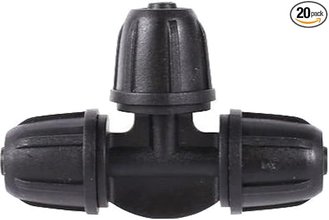 20-Pack Quick-Connect Locking 1/4" Drip Irrigation Tee Coupling Connectors, Upgraded 3-Way Tee Fittings for 1/4 Inch Irrigation Tubing, Drip Kit (Tee - 20 Pack)