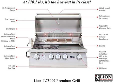 Lion Premium Grills 32-Inch Liquid Propane Grill L75000 with Single Side Burner, Eco Friendly Refrigerator, Door and Drawer Combo with 5 in 1 BBQ Tool Set Best of Backyard Gourmet Package Deal