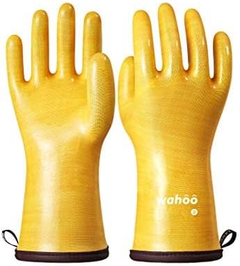 LANON Protection wahoo Liquid Silicone Smoker Oven Gloves, Food-Contact Grade, Heat Resistant Gloves for Cooking, Grilling, Baking, Yellow, XL/10