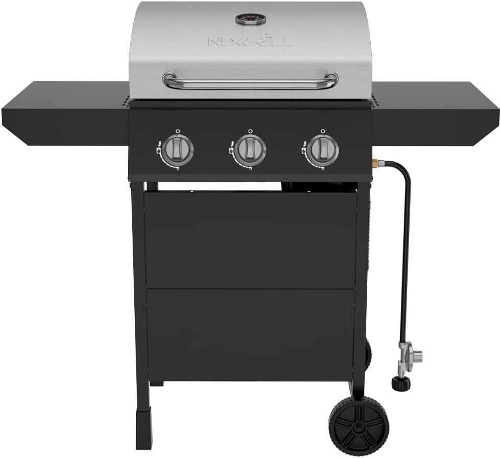 Nexgrill 3-Burner Propane Gas Grill with Side Tables, 27,000BTUs, Stainless Steel Lid, Spacious 429 SQ. In. Cooking Space, BBQ Grill for Outdoor Cooking, Patios, Parties, and More - 720-1012