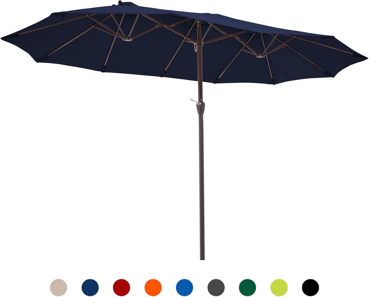 JEAREY 15FT Patio Umbrella Large Outdoor Umbrella Extra Double-Sided Market Umbrella with Crank Handle for Garden, Deck, Backyard and Pool, Navy