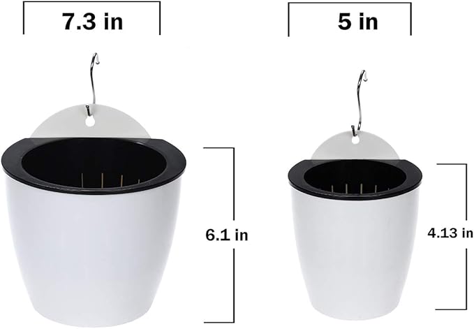 3 Packs 7.3" Plastic Self Watering Pots Wall Hanging Planters Wall Mounted Wicking Flower Pots for Indoor and Outdoor African Violet, Ocean Spider Plant, Orchid, White
