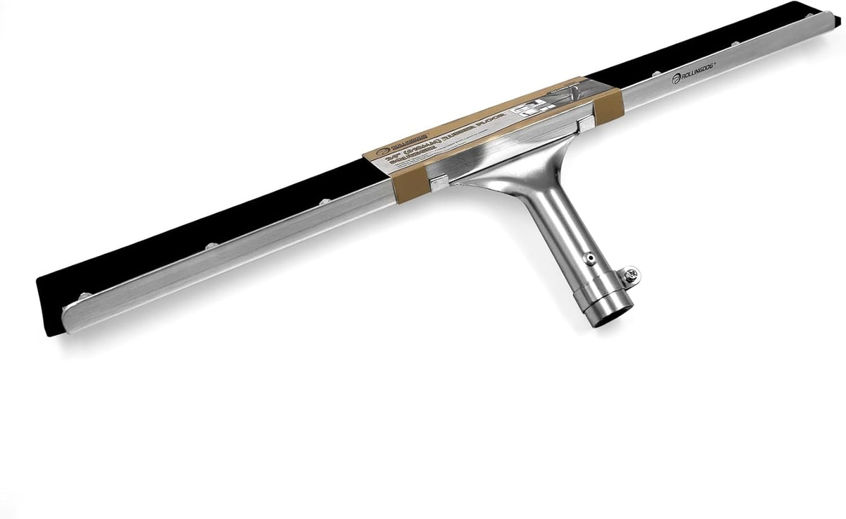 ROLLINGDOG 24" Rubber Floor Squeegee Attachable Extension Pole with 1/4" Non-Marking Blade for Concrete and Large Floor,Garage,Warehouse Cleaning