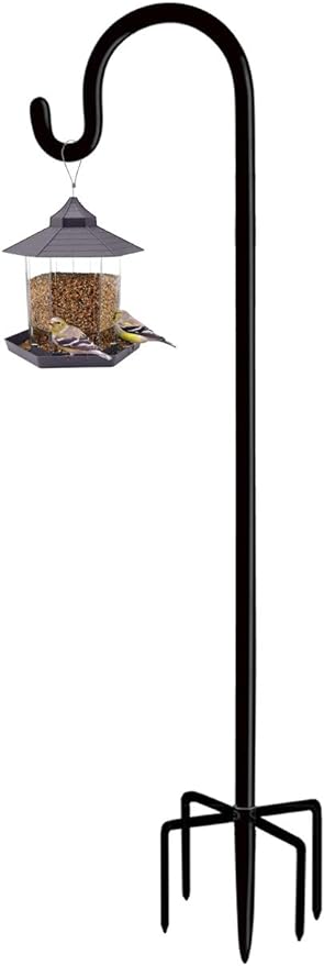 Artibear Adjustable Outdoor Shepherd Hook Stand with 5 Prong Base, 108 Inches Tall 3/5 in Thick, Shiny Black (1 Packs)