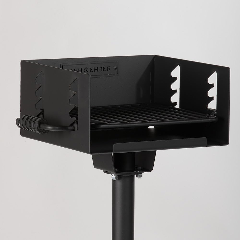 Ash & Ember Park-Style Grill, 256 Sq. In Charcoal Grill, 16.5x16x8, Single Post Outdoor Cooking Grill for Backyard BBQ, Camp Grilling Barbecues, Small-Sized Parties, Grill Delicious Meats, Vegetables