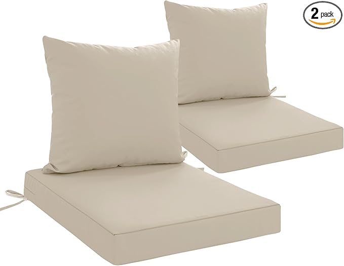 24x24 Inch Outdoor Cushions for Patio Furniture Set of 2, Waterproof Outdoor Chair Cushions w/Fade-Resistant, Removable & Machine-Washable Covers, Deep Seat Sofa/Couch Pad Replacement, Cream