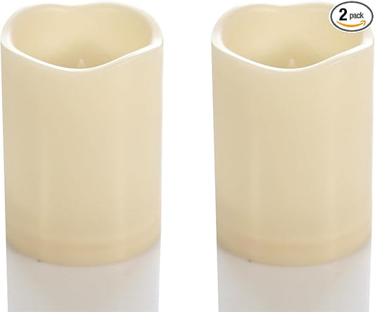 CANDLE CHOICE Waterproof Outdoor Battery Operated Flameless Candles with Timer Flickering Plastic Resin Electric LED Pillar Lights for Lantern Patio Garden Wedding Party Decorations 3x4 Inches 2 Pack