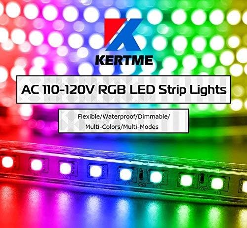 5050-60 Type AC 110-120V RGB LED Strip Lights, Flexible/Waterproof/Dimmable/Multi-Colors/Multi-Modes LED Rope Light + 24 Keys Remote for Home/Garden/Building Decoration (164ft/50m, RGB)