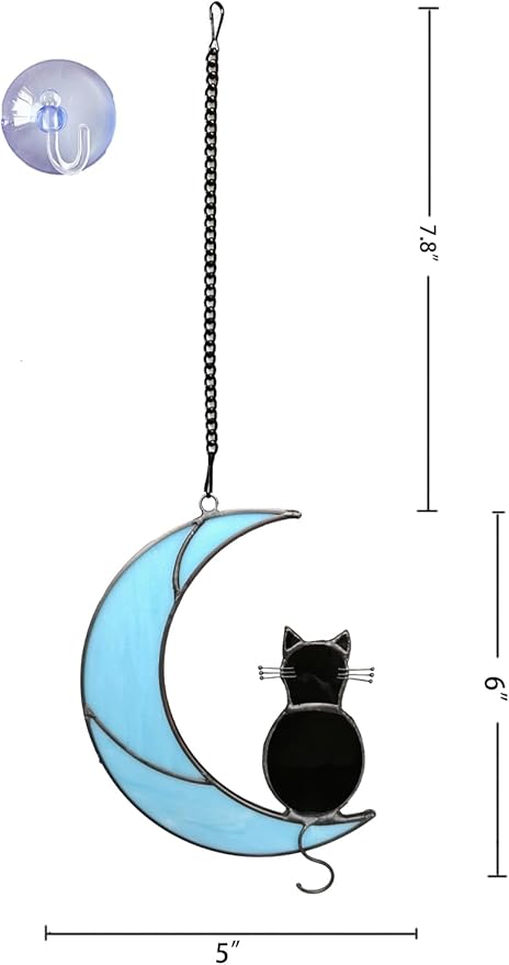 Black Cat Stained Glass Suncatcher,Cat Memorial Gifts for Loss of Cat,Cat Mom Gifts,Cat Sympathy Gifts for Cat Lovers,Window Hanging Ornament