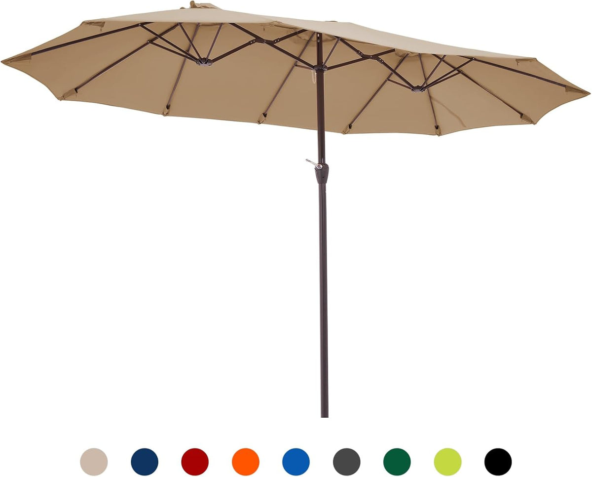 JEAREY 15FT Patio Umbrella Large Outdoor Umbrella Extra Double-Sided Market Umbrella with Crank Handle for Garden, Deck, Backyard and Pool, Beige