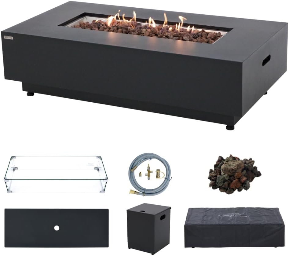 Westwood 50” Propane Fire Pit Smokeless Firepit Converts to Outdoor Gas Fire Pit for Outside Patio Firepit Table Includes Windscreen Rain & Tank Cover Lava Rocks Lid CSA Certified