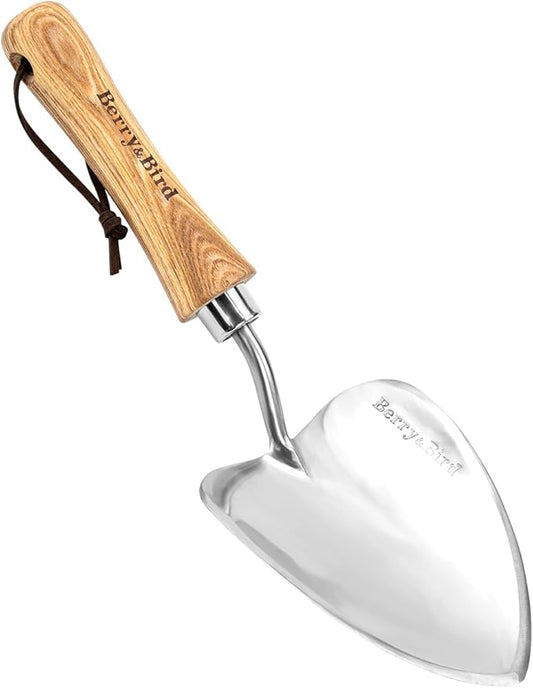 Berry&Bird Potting Trowel, Oversized Garden Hand Shovel with Sharp Blade & Wood Handle, Stainless Steel Gardening Tool for Roots, Planting, Digging, Transplanting, Soil Loosening and Fertilizer Mixing