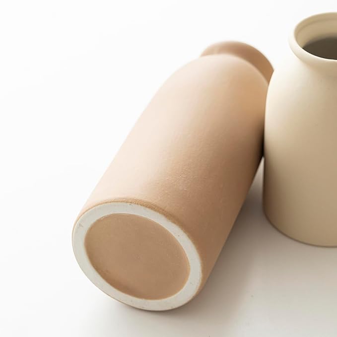 Ceramic Vase Set-3, Small Flower Vases for Decor, Modern Boho Farmhouse Style, Decorative Vases for Pampas Grass & Dried Flowers, Distressed Finish (Earth Tone)