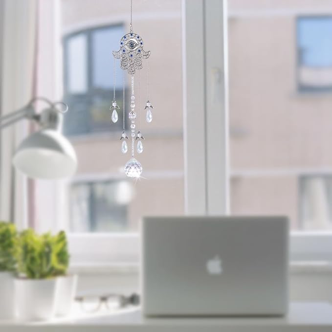 Hanging Crystal Blue Evil Eye Protection Pendant Hamsa Hand Suncatcher Angel Wing Decor Prism Sun Catchers Indoor Window Decoration Charm