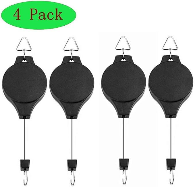 4 Pack Plant Hook Pulley, Retractable Plant Hanger Easy Reach Hanging Flower Basket for Garden Baskets Pots and Birds Feeder Hang High up and Pull Down to Water Or Feed