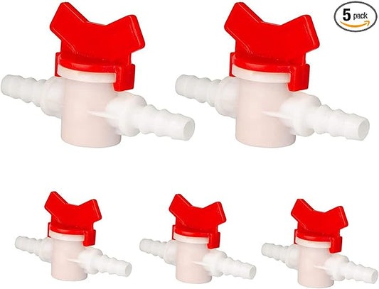 5 Pack Barbed Ball Valve 1/2" OD In-Line Ball Valve Shut-Off Switch with Hose Barb for Drip Irrigation and Aquariums Agricultura Garden