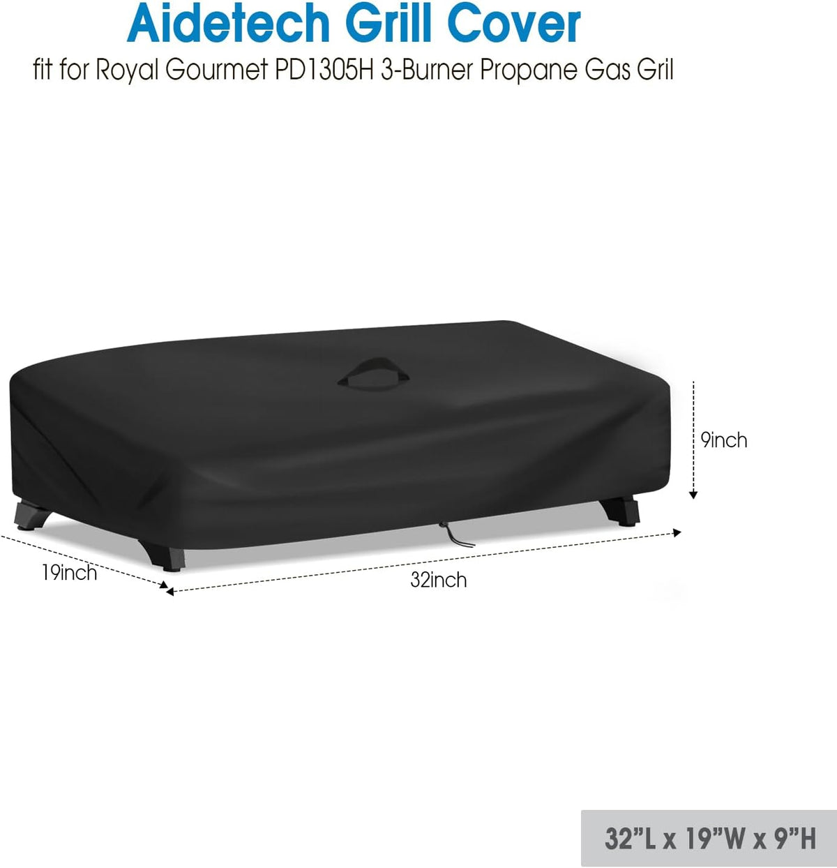 Outdoor Grill Cover for Royal Gourmet PD1305H 3-Burner Propane Gas Grill, 32'L x 19'W x 9'H, Black