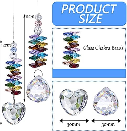 H&D HYALINE & DORA Hanging Crystal Suncatcher Rainbow Maker with Heart Prism Pendant and Crystal Prism Ball and Chakra Colored Beads,for Window Decor,Pack of 2