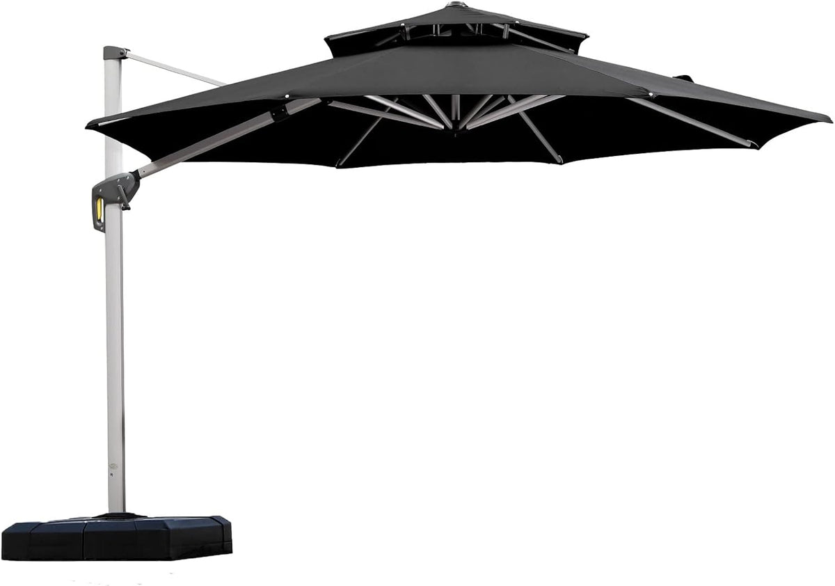 PURPLE LEAF 11 Feet Patio Umbrella Outdoor Round Large Cantilever Umbrella Windproof Offset Heavy Duty Sun Outside for Patio, Black