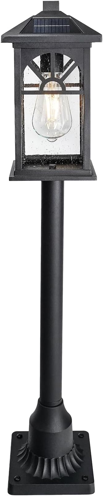 31" Solar Pathway Lights Outdoor, Black Aluminum Bollard Lighting with Remote Control - Dusk to Dawn LED Post Light, IP44 Waterproof for Lawn, Patio, Driveway & Backyard Decor (Bulb Included)