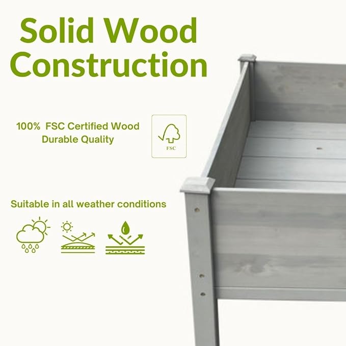 BTExpert 4ft Raised Garden Bed with Legs, 48x24x30in Elevated Wood Planter Box Stand for Vegetable Flower Backyard, Patio, Balcony Bed Liner Outdoor - Grey 30 in Height