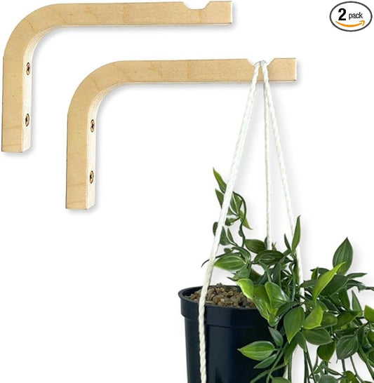 2-Piece Set of Plant Hooks for Wall 6 inch - Mounted Wooden Plant Hook - Indoor and Outdoor Bracket Plant Hanger for Planters, Lanterns, Bird Feeders, Patio Decorations (Natural)
