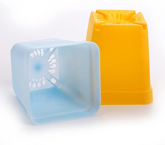 Hedume 70 Pack Mini Plastic Flower Seedling Nursery Pot with Pallet, 3" Colorful Square Plant Pot, Indoor Outdoor Flower Plant Container, Decor for Room, Garden, Office and Balcony (7 Colors)