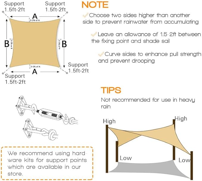 Amagenix Outdoor Sun Shade Canopy, 13X20 FT Sand UV-Blocking Awning for Patio, Garden & Backyard - Custom Size