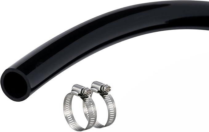 3/8" id - 50ft Black Vinyl Tubing Flexible PVC Tube Hybrid Hose Transfer Water Fuel Gas for Pond Fountain Garden Waterfall, Durable and Safe, with 2 Hose Clamps