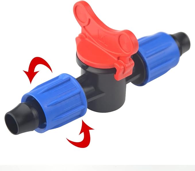 10Pack 1/2 Inch Drip Irrigation Shut-Off Valve Universal Drip Irrigation Tubing Coupling Valve Drip Connector Fitting Compatible with 16 to 17 mm Drip Tape Tubing Sprinkler System (Blue Red)