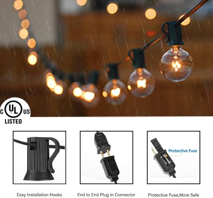 25FT LED Globe String Lights,Waterproof Hanging String Light with 15 Warm White Shatterproof G40 Bulbs(1 Spare), for Indoor/Outdoor Commercial Decor (25FT)