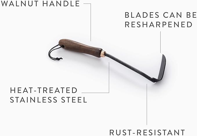Barebones Japanese Weeding Hoe - Hoe Garden Tool - Durable Stainless Steel Hand Tool for Weeding and Digging (Walnut/Black)