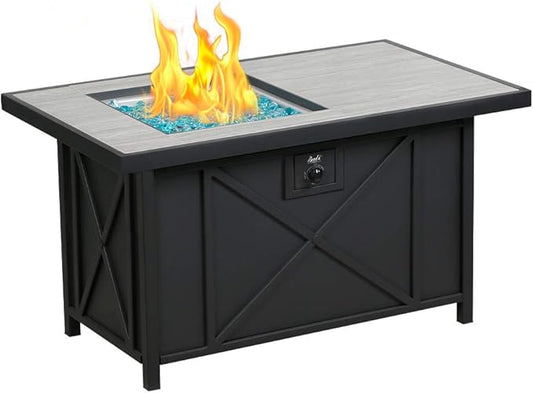 BALI OUTDOORS 42 inch 50,000 BTU Rectangular Propane Gas Fire Pit Table with Fire Glass and Table Lid, Fire Pits Outdoor for Garden, Patio, Backyard