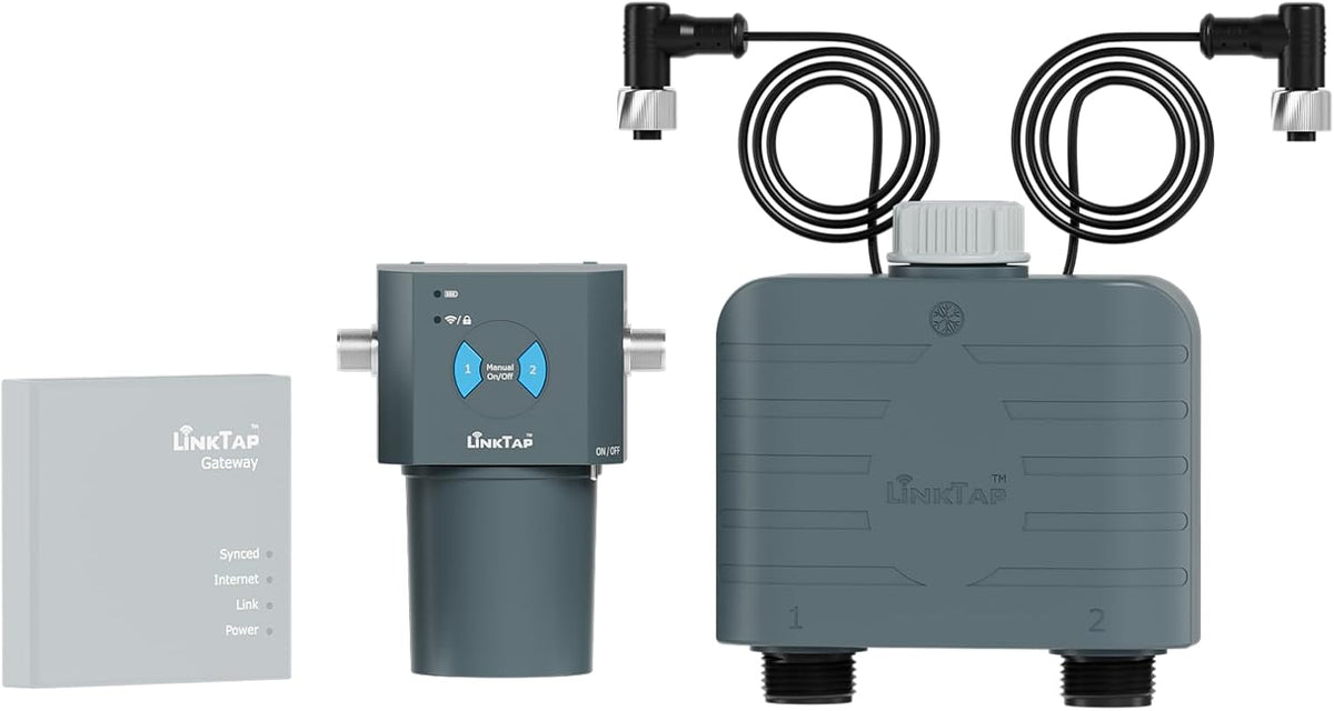 LinkTap T1 Smart Water Timer (Requires Gateway), 2-Outlet Sprinkler Timer, Ideal for Drip Irrigation, Weather Adaptive, Advanced Flow Monitoring, Better Range Than WiFi, IP66, Alexa