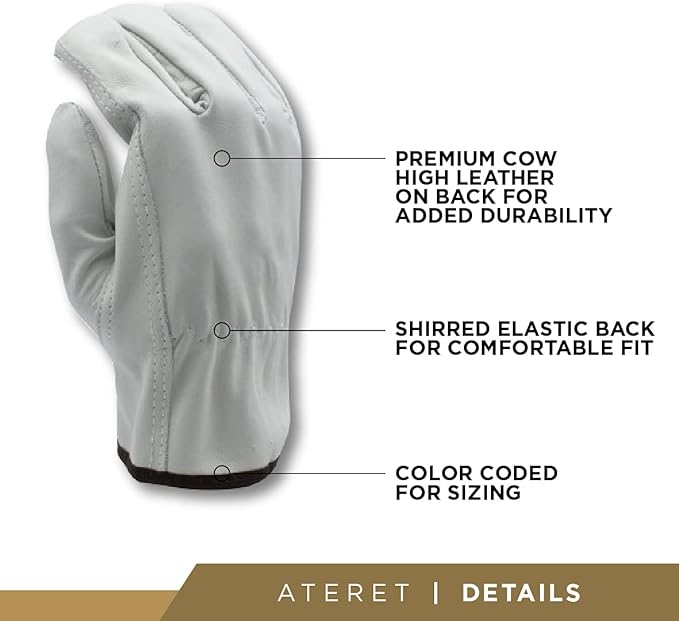 ATERET 36 Pairs Medium Heavy Duty Durable Cowhide Leather Work Gloves I Driver Gloves for Truck Driving, Warehouse, Gardening, Farming