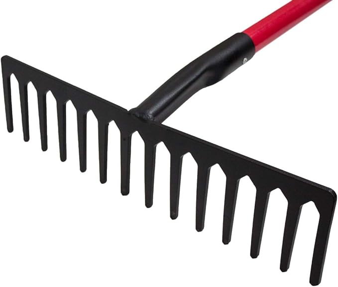 Bully Tools 92311 16-Inch Level Head Rake with Fiber Glass Handle and 14 Steel Head Tines, 60-Inch