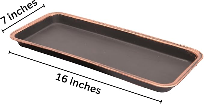 16" Decorative Rectangular Tray/Saucer (2 Pack) Fancy Trim Rustic/French Country Look, Planter Base for Indoor/Outdoor Decor Use. Long Lasting, Reusable Light Weight (16 inches, Copper)