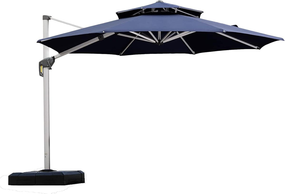 PURPLE LEAF 11 Feet Patio Umbrella Outdoor Round Umbrella Large Cantilever Umbrella Windproof Offset Heavy Duty Sun for Garden Deck Pool Patio, Navy Blue