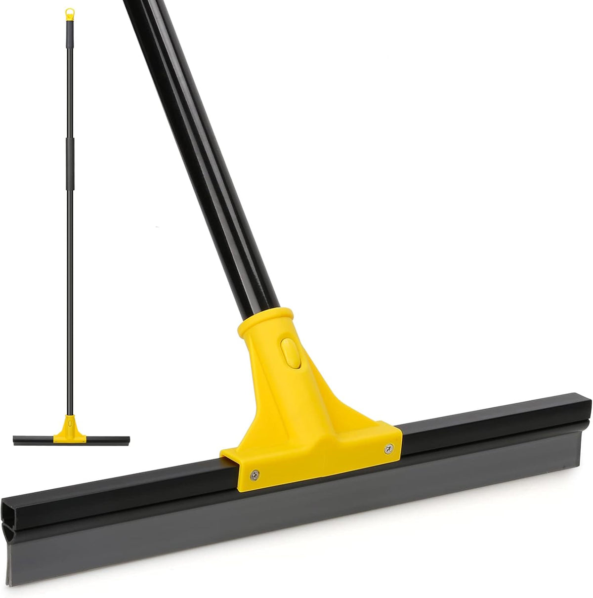 Squeegee Broom for Floor, 18'' Heavy Duty Rubber Wiper with 60'' Long Handle for Bathroom Tile, Garage Concrete, Deck, Shower Glass, Window Cleaning