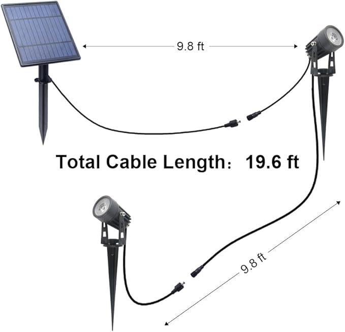 APONUO Metal Solar Spot Lights Outdoor with 9.8ft Cable Solar Powered Landscape Lighting Low Voltage IP65 Waterproof Auto On/Off for Outside Garden Yard Landscape Pathway Garage-Warm White(2-in-1)